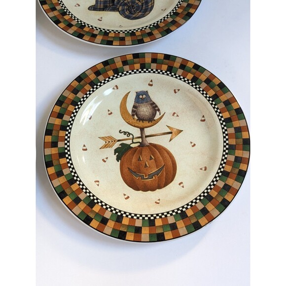 VTG 1998 Sakura Debbie Mumm HALLOWEEN Salad Plates SET OF 4 Witch Cat Pumpkin Ow - Picture 4 of 9